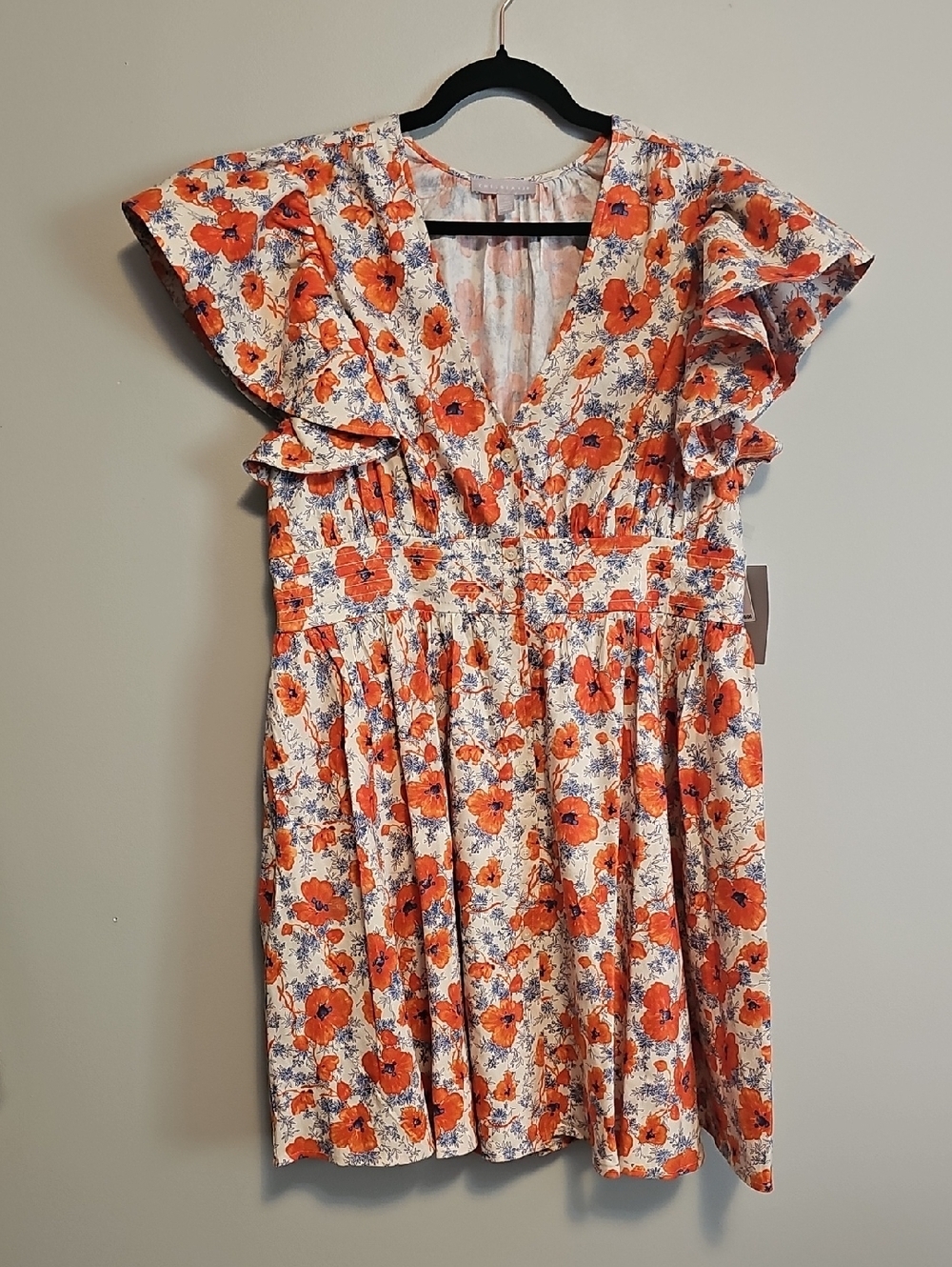 Chelsea28 Lenora Floral V-Neck Dress - Orange & Blue on Cream